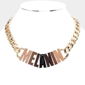 Gold MELANIN Word Pendant Statement Necklace Jewelry Chain Link Brown